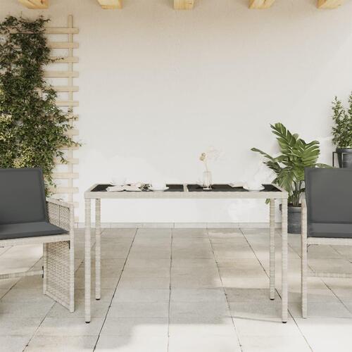 Havebord med glastop 115x54x74 cm polyrattan lysegrå