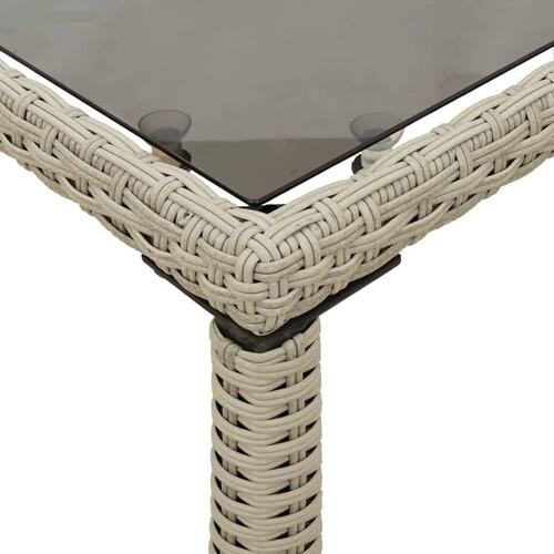 Havebord med glastop 115x54x74 cm polyrattan lysegrå
