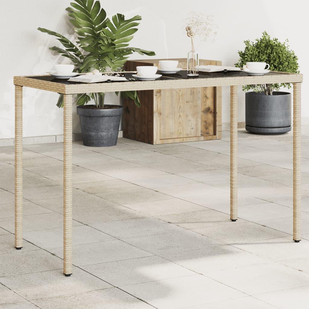 Havebord med glastop 115x54x74 cm polyrattan beige