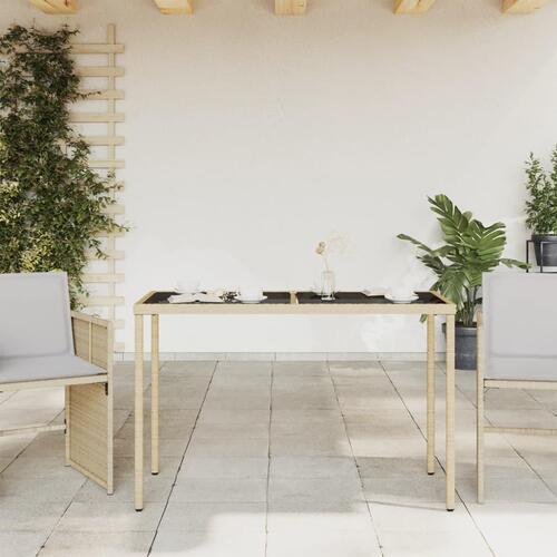 Havebord med glastop 115x54x74 cm polyrattan beige