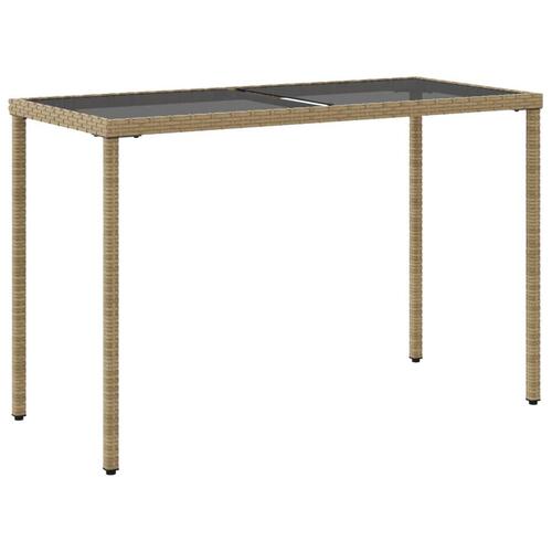 Havebord med glastop 115x54x74 cm polyrattan beige