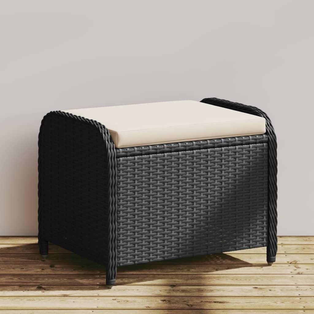 Haveskammel med hynde 58x46x46 cm polyrattan sort billede