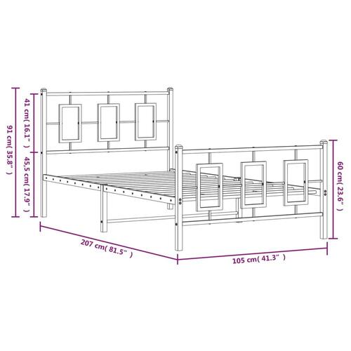 Sengeramme med sengegavl og fodgærde 100x200 cm metal sort