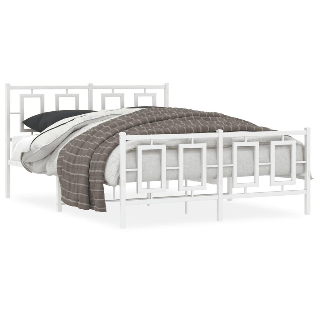 Sengeramme med sengegavl og fodgærde 135x190 cm metal hvid