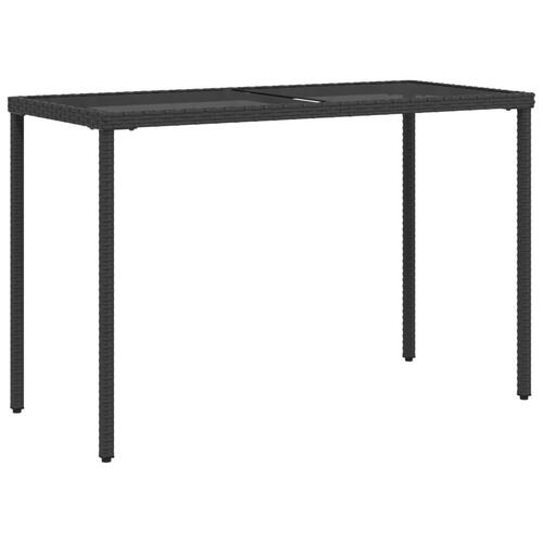 Havebord med glastop 115x54x74 cm polyrattan sort