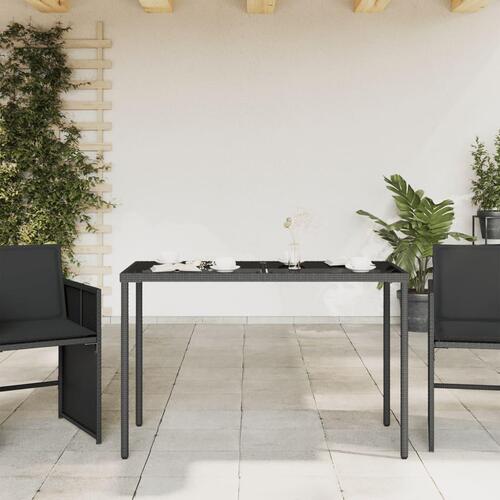 Havebord med glastop 115x54x74 cm polyrattan sort