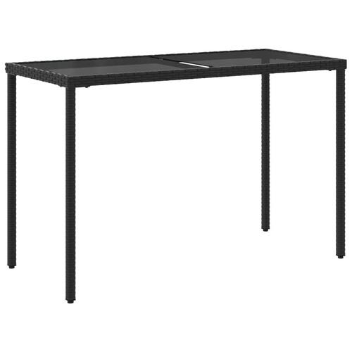 Havebord med glastop 115x54x74 cm polyrattan sort