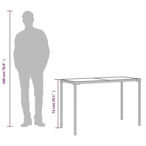 Havebord med glastop 115x54x74 cm polyrattan sort