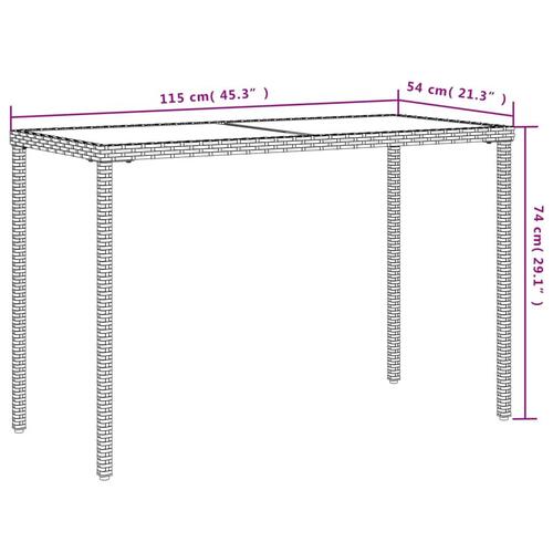Havebord med glastop 115x54x74 cm polyrattan sort