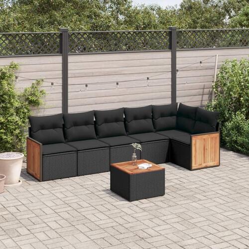 Sofasæt til haven 7 dele med hynder polyrattan sort