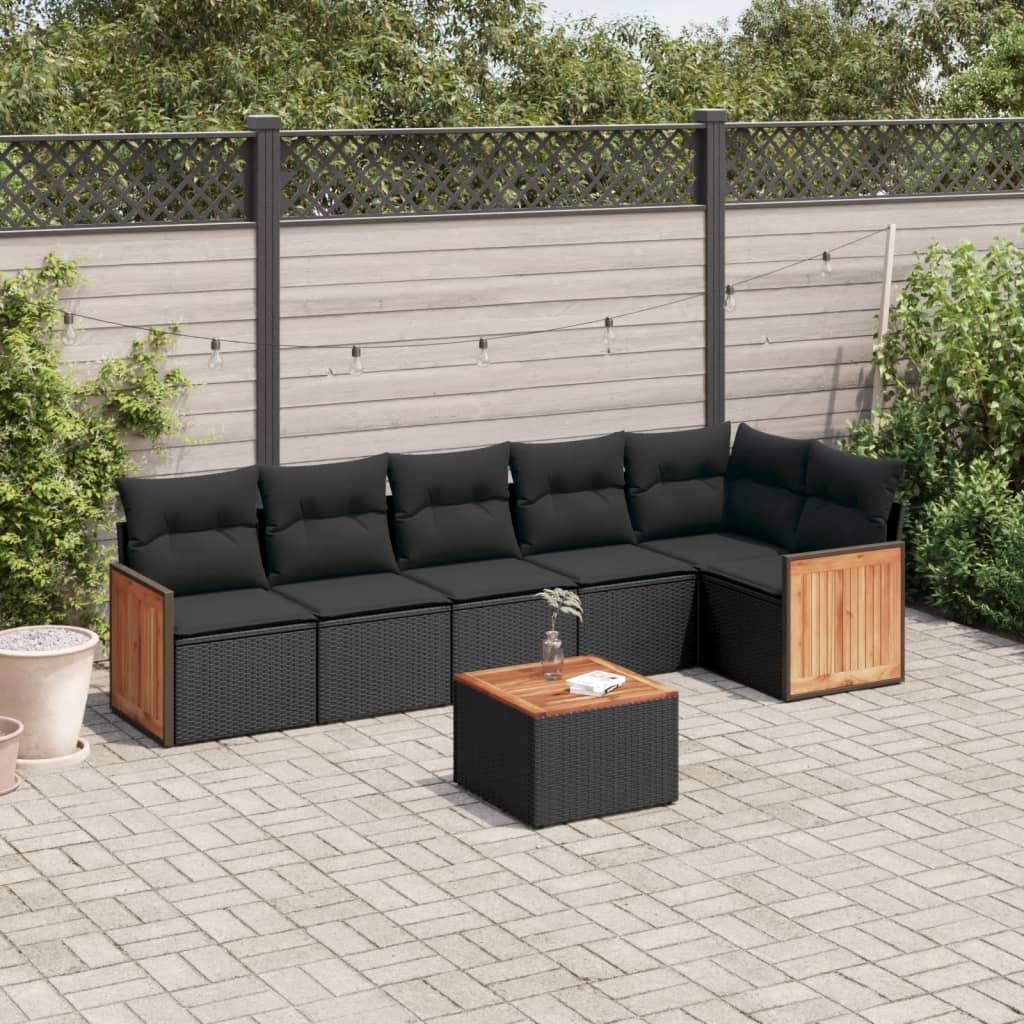 Sofasæt til haven 7 dele med hynder polyrattan sort
