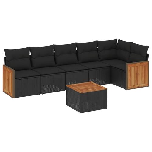 Sofasæt til haven 7 dele med hynder polyrattan sort