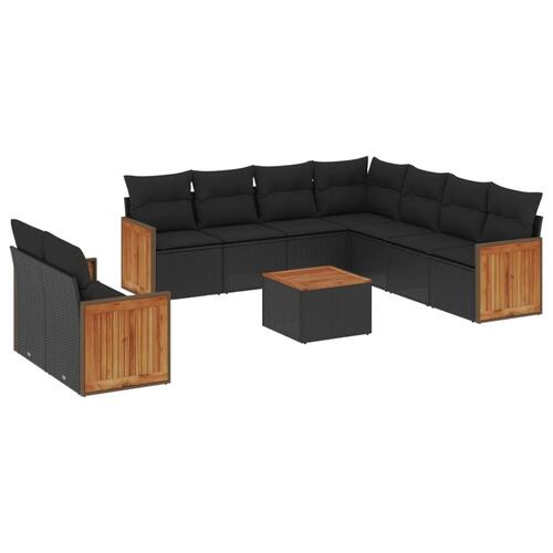 Sofasæt til haven 10 dele med hynder polyrattan sort