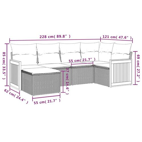 Sofasæt til haven 6 dele med hynder polyrattan sort