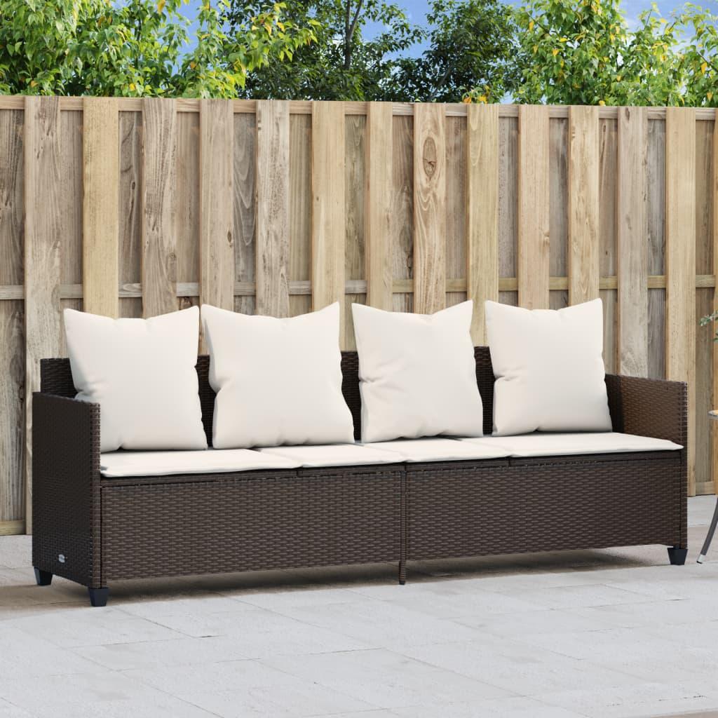 Loungesofa med hynder polyrattan brun