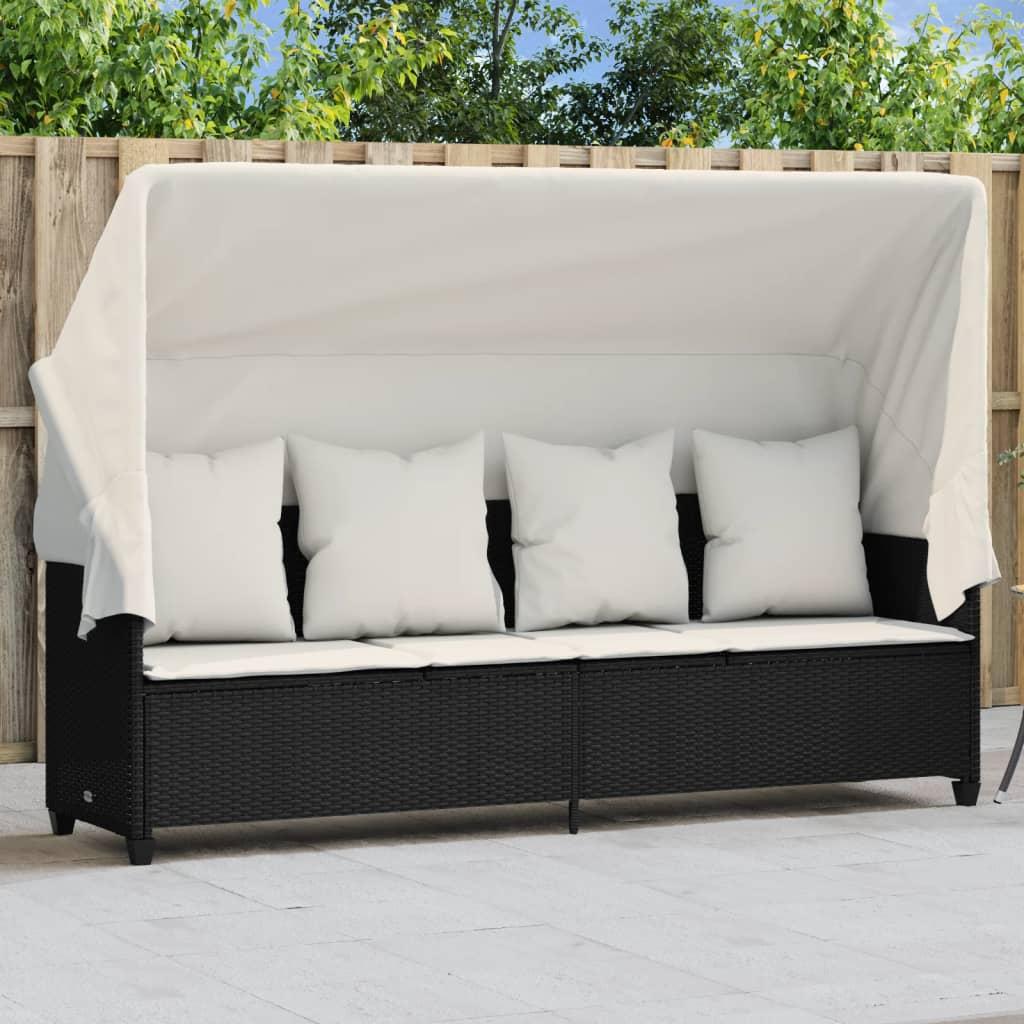 Loungesofa med baldakin og hynder polyrattan sort
