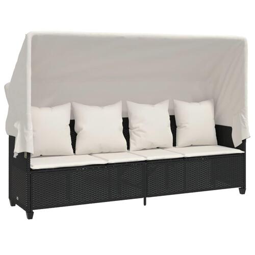 Loungesofa med baldakin og hynder polyrattan sort