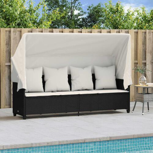 Loungesofa med baldakin og hynder polyrattan sort