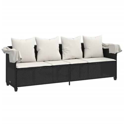 Loungesofa med baldakin og hynder polyrattan sort