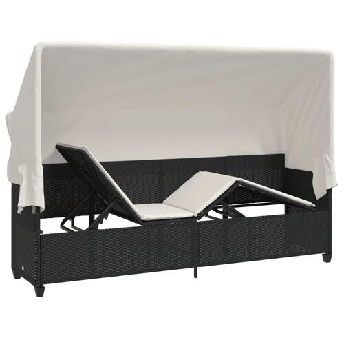 Loungesofa med baldakin og hynder polyrattan sort
