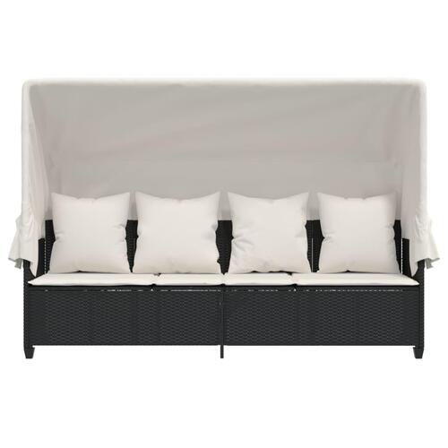 Loungesofa med baldakin og hynder polyrattan sort
