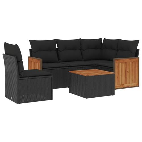 Sofasæt til haven 6 dele med hynder polyrattan sort