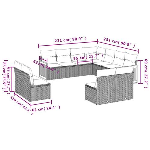 Sofasæt til haven 11 dele med hynder polyrattan sort