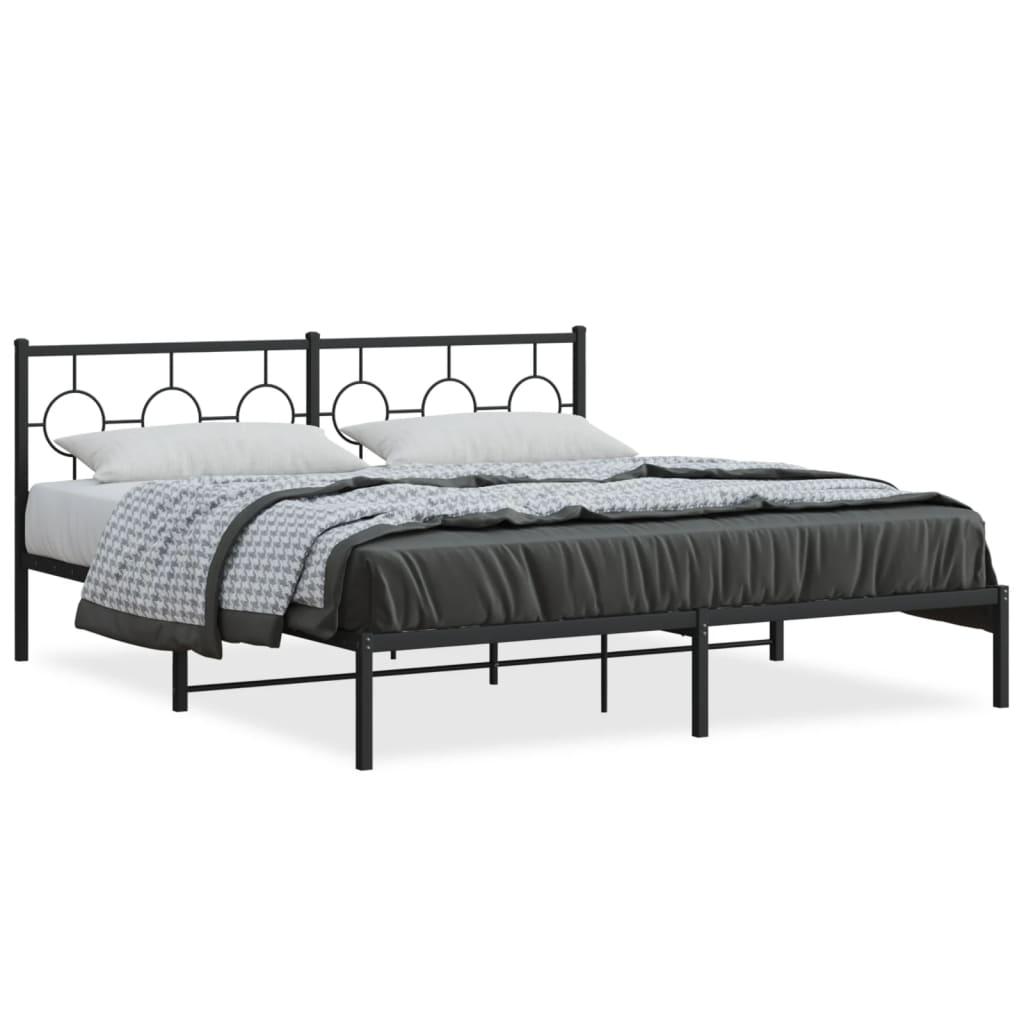 Sengeramme med sengegavl 180x200 cm metal sort billede