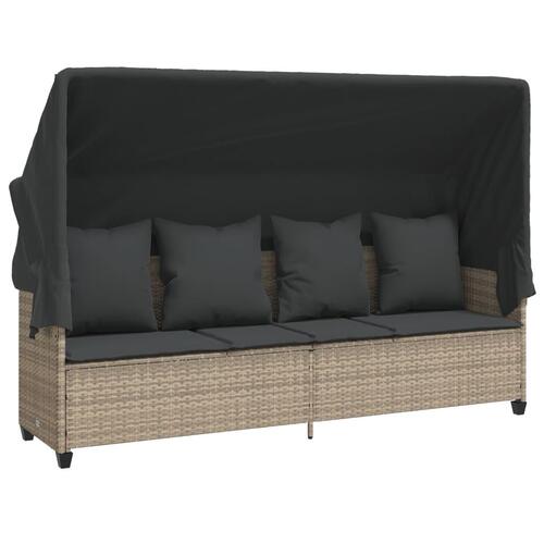 Loungesofa med baldakin og hynder polyrattan lysegrå