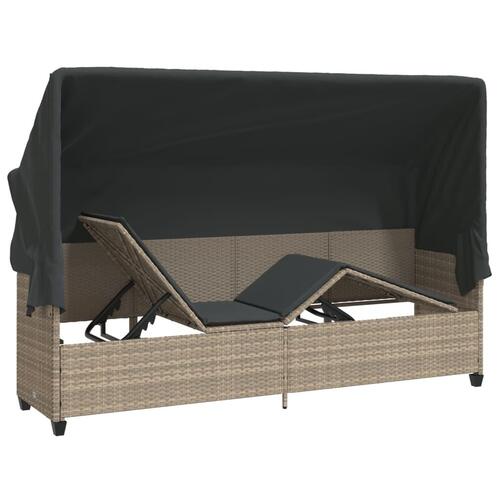 Loungesofa med baldakin og hynder polyrattan lysegrå