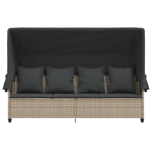 Loungesofa med baldakin og hynder polyrattan lysegrå