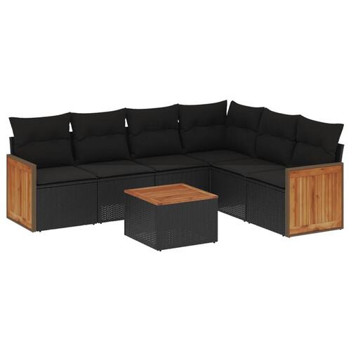 Sofasæt til haven 7 dele med hynder polyrattan sort