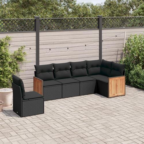Sofasæt til haven 6 dele med hynder polyrattan sort