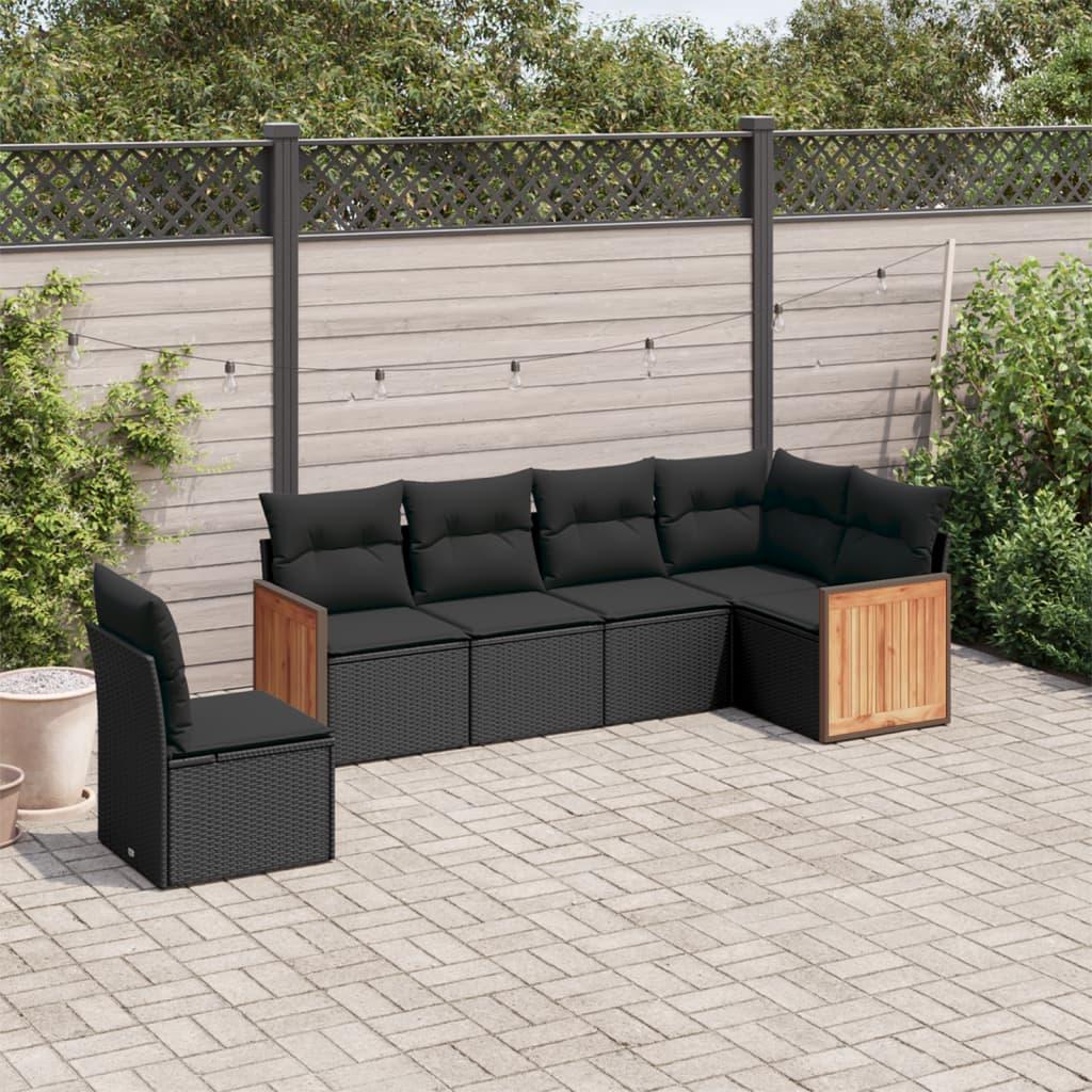 Sofasæt til haven 6 dele med hynder polyrattan sort