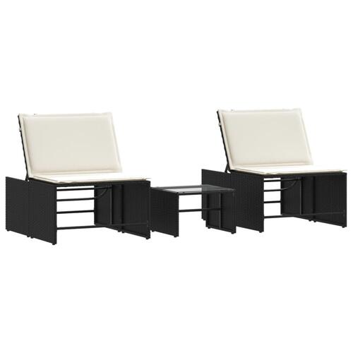 Liggestole 2 stk. med bord polyrattan sort