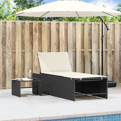 Liggestole 2 stk. med bord polyrattan sort