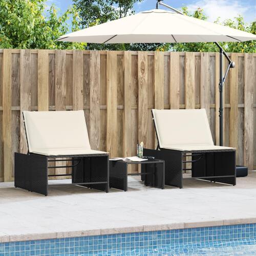 Liggestole 2 stk. med bord polyrattan sort