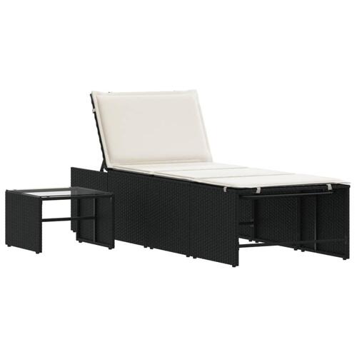 Liggestole 2 stk. med bord polyrattan sort