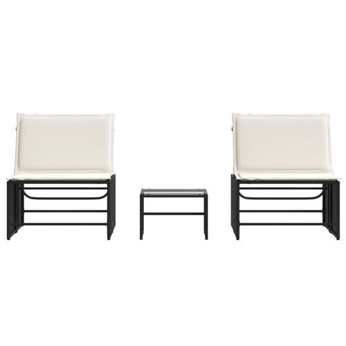 Liggestole 2 stk. med bord polyrattan sort