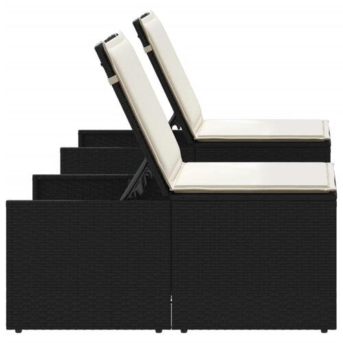 Liggestole 2 stk. med bord polyrattan sort