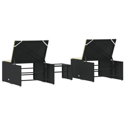 Liggestole 2 stk. med bord polyrattan sort