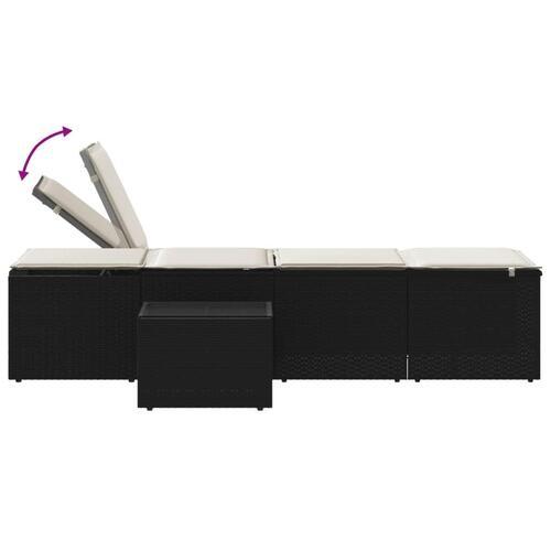 Liggestole 2 stk. med bord polyrattan sort