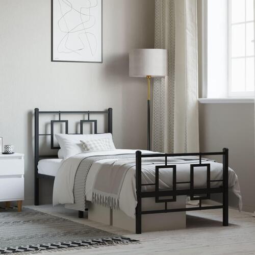 Sengeramme med sengegavl og fodgærde 75x190 cm metal sort
