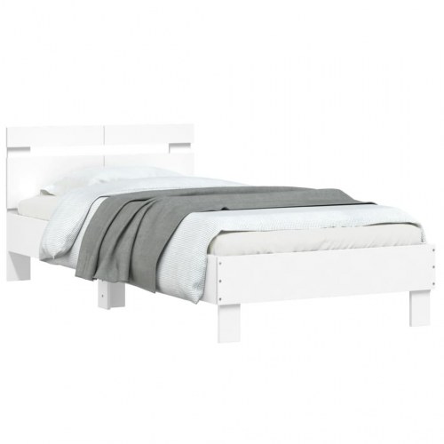 Sengeramme med sengegavl 100×200 cm - konstrueret træ, hvid
