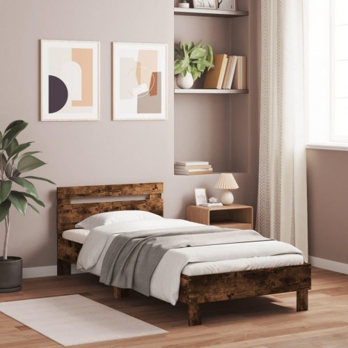 Sengeramme med sengegavl 100x200 cm - konstrueret træ, røget eg