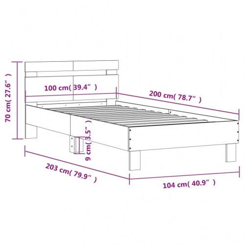 Sengeramme med sengegavl 100x200 cm - konstrueret træ, røget eg