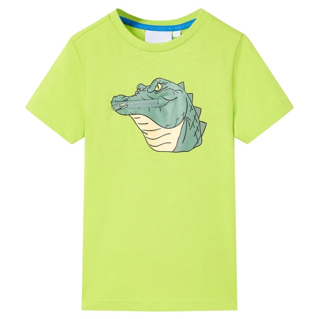 T-shirt til børn str. 116 - limegrøn med krokodilleprint billede