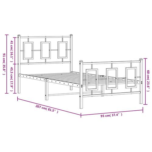 Sengeramme med sengegavl og fodgærde 90x200 cm metal hvid