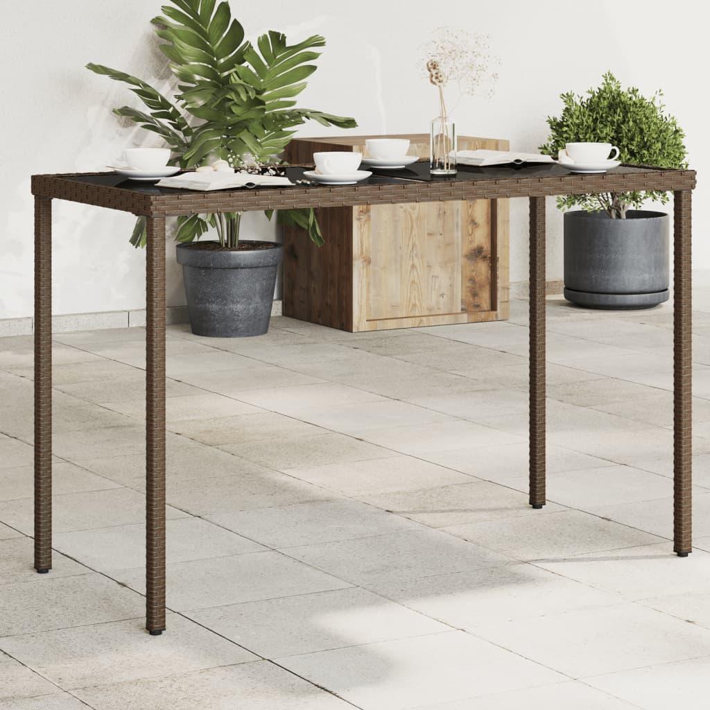 Havebord med glastop 115x54x74 cm polyrattan brun