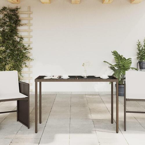 Havebord med glastop 115x54x74 cm polyrattan brun